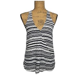 Witchery Striped V-Neck Caged Back Tank Blouse Sz 8 Medium Black & White